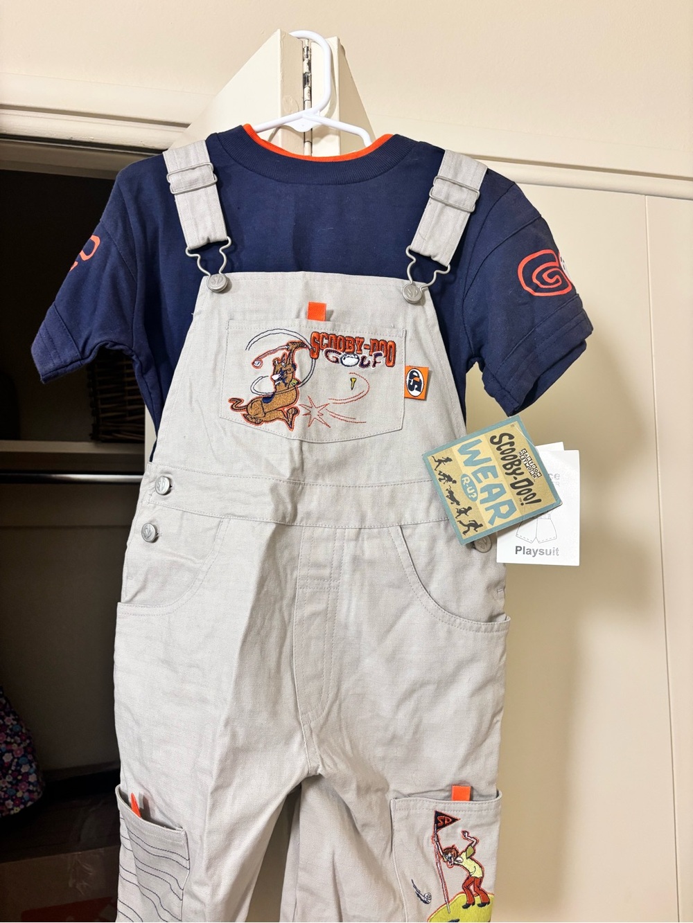 Vintage Scooby-Doo Beige Kids Overalls Playsuit with Navy Tee 5T